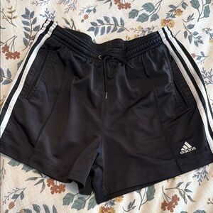 Adidas Black Athletic Shorts with White Stripes